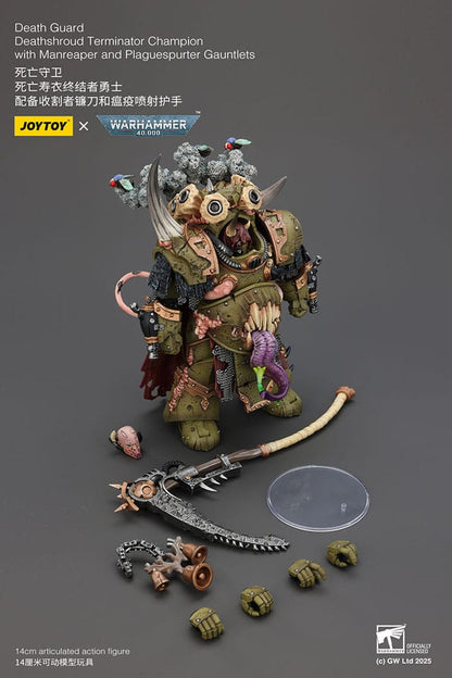 032026 - Warhammer 40k - Death Guard Deathshroud Terminator Champion with Manreaper and Plaguespurter Gauntlets - Figurine Articulée Joytoy