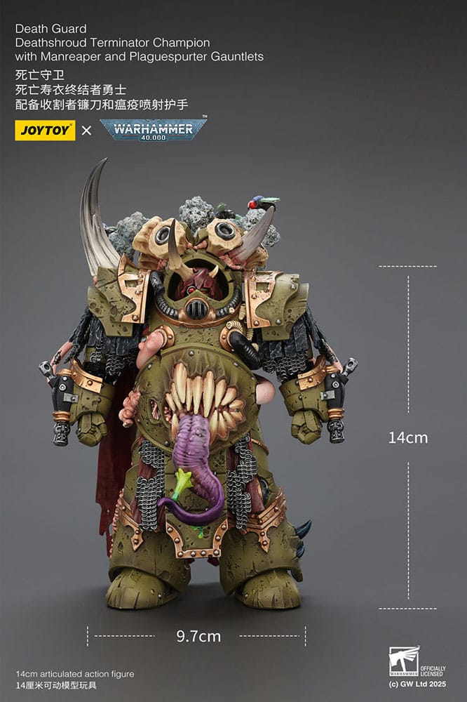 032026 - Warhammer 40k - Death Guard Deathshroud Terminator Champion with Manreaper and Plaguespurter Gauntlets - Figurine Articulée Joytoy